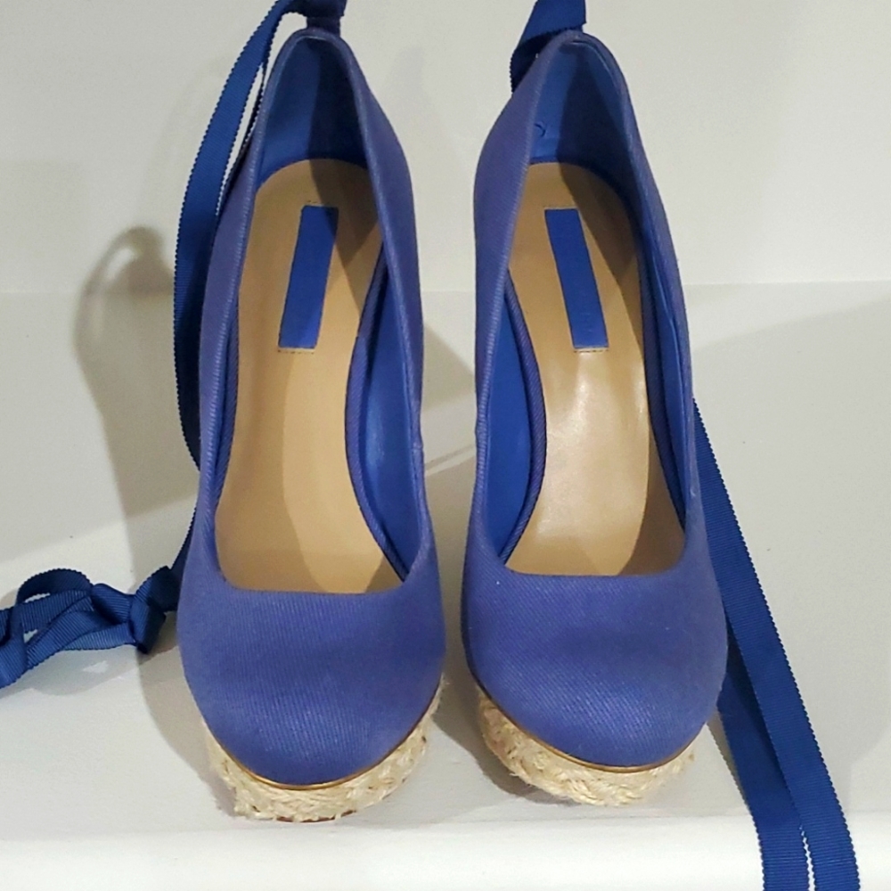 BCBG Max Azria Blue Canvas Wedge